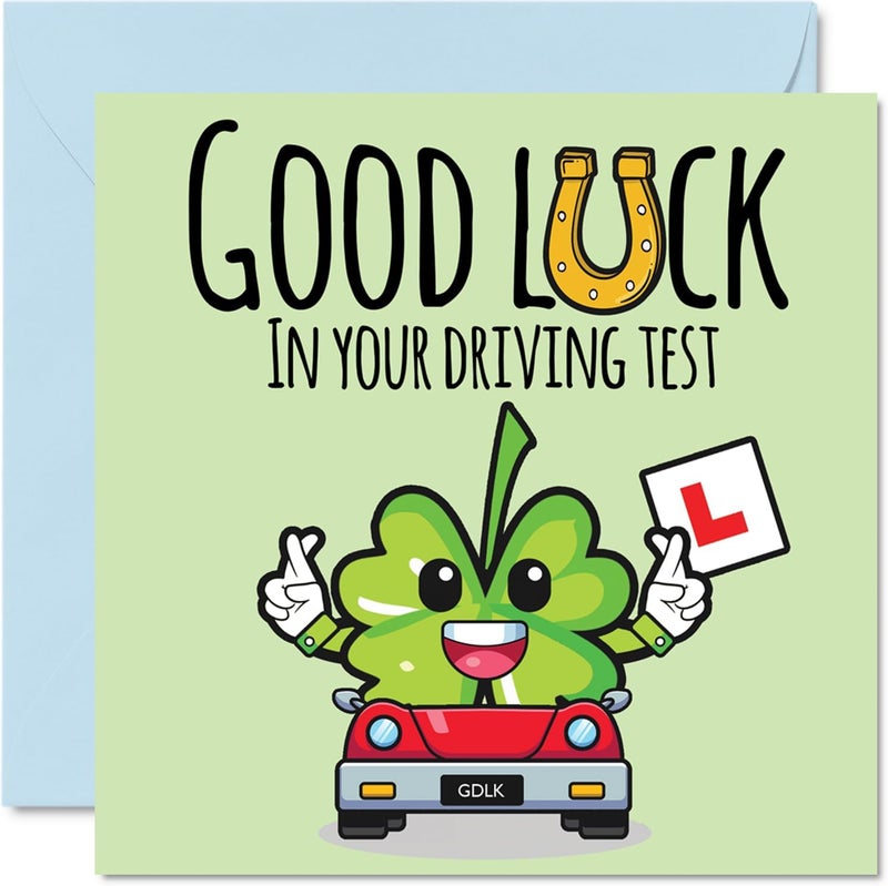 Stuff4 Driving Test Good Luck Cards  FourLeaf Clover  Driving Exam Good Luck Charm 57 x 57 Inch Greeting Cards for Friends Family - Image 1