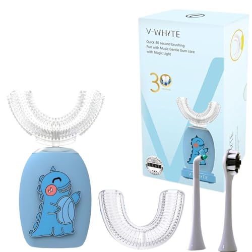 V-White فرشاة أسنان كهربائية للأطفال V-WHITE - فرشاة أسنان فوق صوتية على شكل U لتبييض الأسنان - تنظيف فم 360°، حماية اللثة بدون استخدام اليدين - شحن لاسلكي وضوء LED - مقاومة للماء مع شهادة IPX7 - Image 1