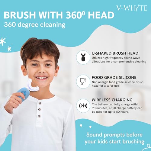 V-White فرشاة أسنان كهربائية للأطفال V-WHITE - فرشاة أسنان فوق صوتية على شكل U لتبييض الأسنان - تنظيف فم 360°، حماية اللثة بدون استخدام اليدين - شحن لاسلكي وضوء LED - مقاومة للماء مع شهادة IPX7 - Image 3