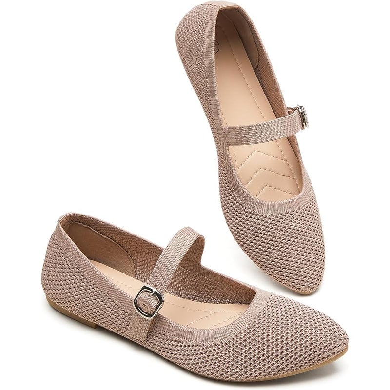 BABUDOG Mesh Ballet Flats for Women,Women's Mary Jane Flats with Buckle Strap,Black Nude Foldable Flats Shoes for Women,Comfortable Dress Shoes - Image 1