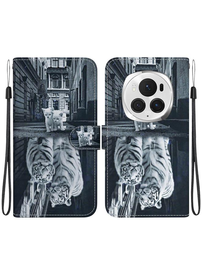 Zaboon For Honor Magic6 Pro Crystal Texture Colored Drawing Leather Phone Case(Cat Tiger Reflection) 