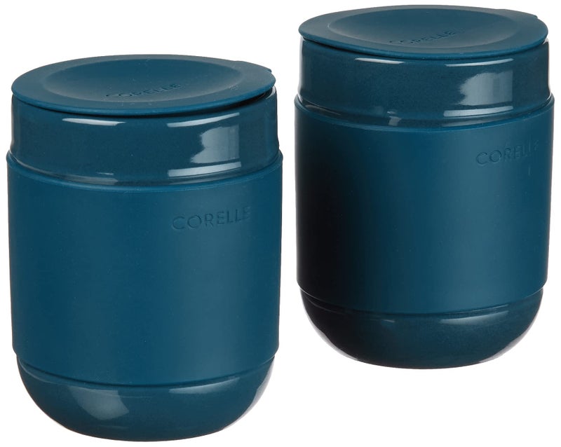 Corelle Stoneware 4-Pc Tumbler Set of 2 with Lids, Handcrafted Artisanal Travel Mug, Solid Glaze Stoneware, 13-1/2-Oz Travel Coffee Mug Set, Navy - Image 2