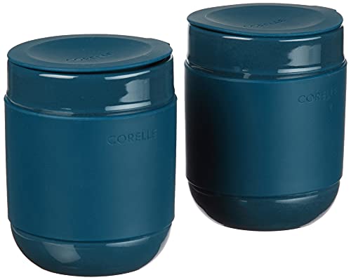 Corelle Stoneware 4-Pc Tumbler Set of 2 with Lids, Handcrafted Artisanal Travel Mug, Solid Glaze Stoneware, 13-1/2-Oz Travel Coffee Mug Set, Navy - Image 2