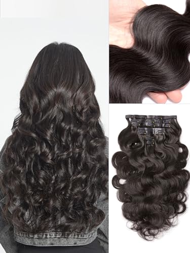 LUVME HAIR Real Hair Extensions Clip in Human Hair Fullness with 1 Pack 18inch 135g 9pcs Body Wave Clip in Hair Extensions Natural Black Fake Hair