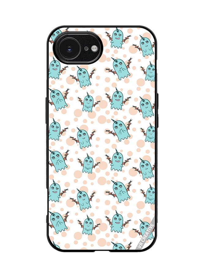 Protective Case Cover For Apple iPhone 16e White Background, Pattern Cute Blue Monsters, Emotions Stickers Design Multicolour