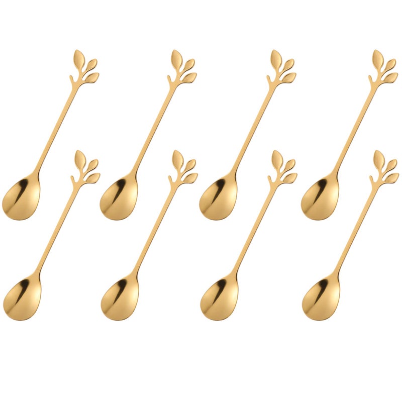 CAMDEA Gold Plated Stainless Steel Mini Coffee Espresso Spoon Tableware Flatware Dessert Teaspoons Small Soup Spoons Set Of 8 4.9 Inch Specialty Demitasse Stirring Spoons (Gold Spoons) - Image 1