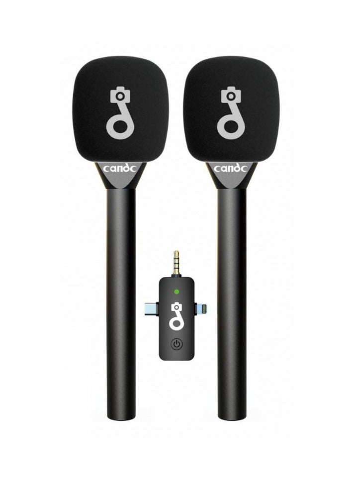 candc Candc Dual MIC Wireless Microphone Kit (2 Transmitters + 1 Receiver) For Special Interview & Reporting  - Image 1