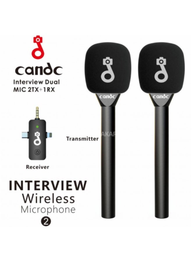 candc Candc Dual MIC Wireless Microphone Kit (2 Transmitters + 1 Receiver) For Special Interview & Reporting  - Image 5