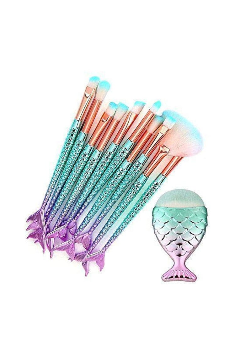 ORiTi 3D Mermaid Makeup Brush Cosmetic Brushes Eyeshadow Eyeliner Blush Brushes Makeup Brushes Set, 11 Pieces - Image 2