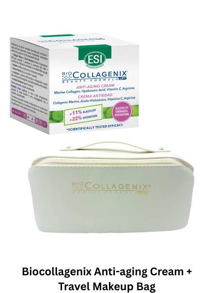ESI Biocollagenix Anti-Aging Cream with Marine Collagen, Hyaluronic Acid & Vitamin C | Includes Travel Cosmetic Bag for Skincare & Makeup Storage | Deep Hydration, Wrinkle Reduction, Firming & Radiant Skin - Image 1