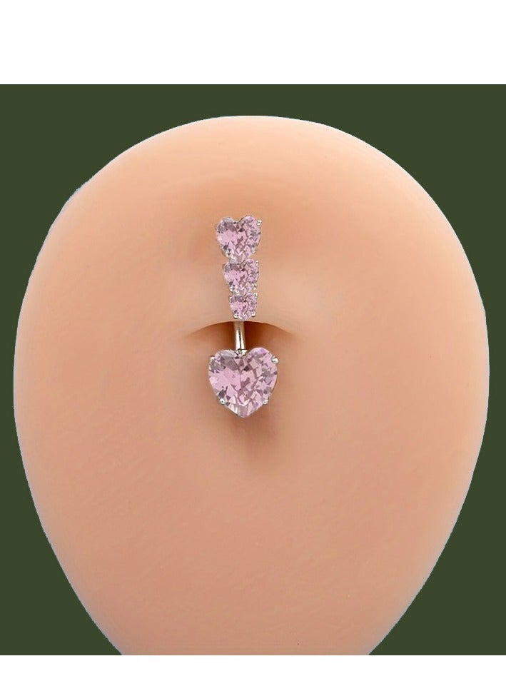 خاتم سرة من التيتانيوم المضاد للحساسية - تصميم قلب وردي مرصع ب zirconia اللامع. مثالي للبشرة الحساسة والهدايا الراقية في المناسبات الخاصة