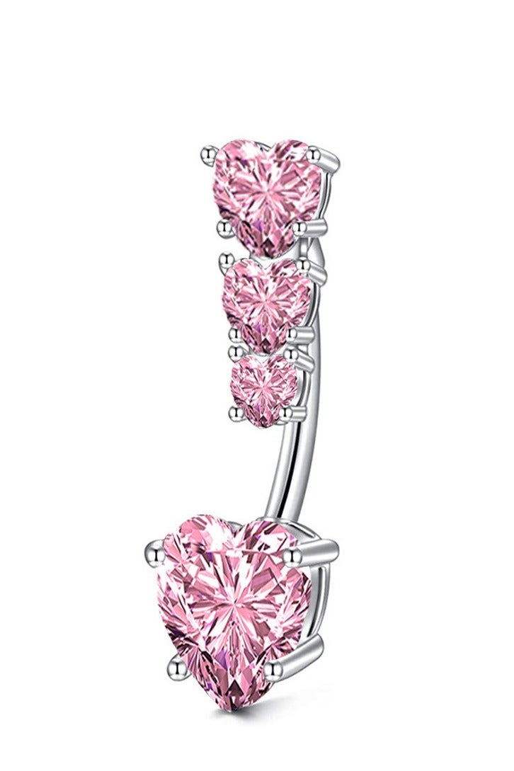 خاتم سرة من التيتانيوم المضاد للحساسية - تصميم قلب وردي مرصع ب zirconia اللامع. مثالي للبشرة الحساسة والهدايا الراقية في المناسبات الخاصة