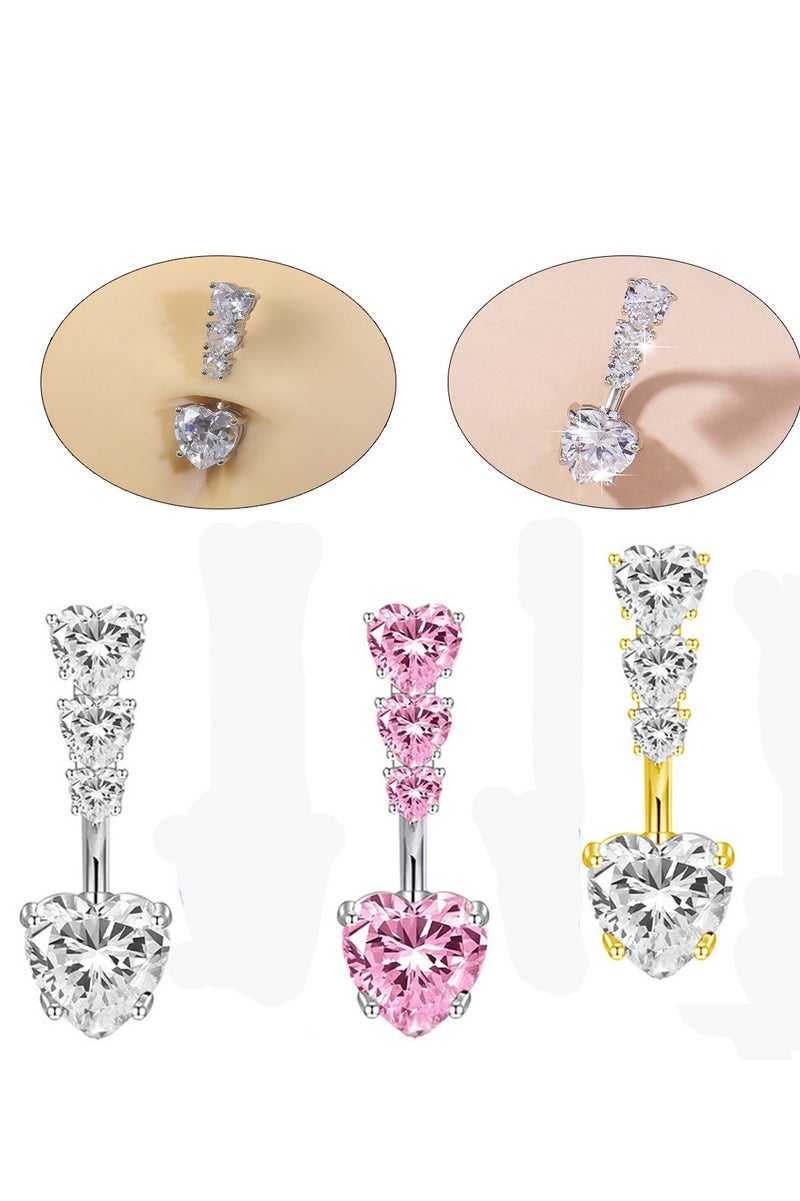 خاتم سرة من التيتانيوم المضاد للحساسية - تصميم قلب وردي مرصع ب zirconia اللامع. مثالي للبشرة الحساسة والهدايا الراقية في المناسبات الخاصة