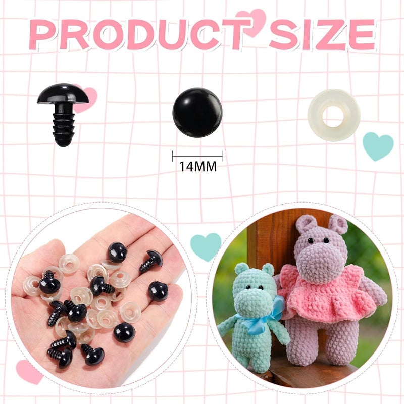 Vanblue 260pcs 14mm Safety Eyes for Amigurumi with Washers Black Safety Eyes for Crocheting Plastic Crochet Eyes for Stuffed Animals Doll Animals for Teddy Bear Crafts Making Halloween Decorations - Image 2