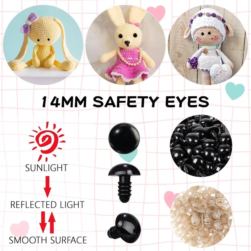 Vanblue 260pcs 14mm Safety Eyes for Amigurumi with Washers Black Safety Eyes for Crocheting Plastic Crochet Eyes for Stuffed Animals Doll Animals for Teddy Bear Crafts Making Halloween Decorations - Image 5