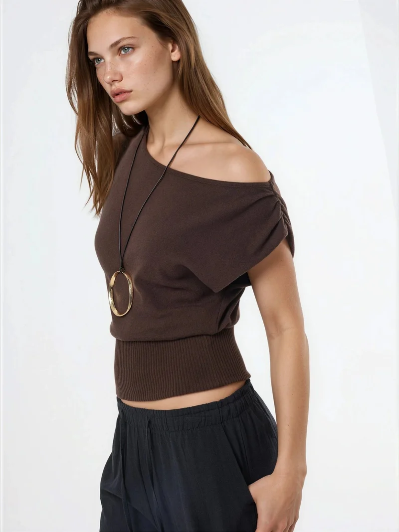 بوسيم BUSEM Boat Neck Ribbed Blouse