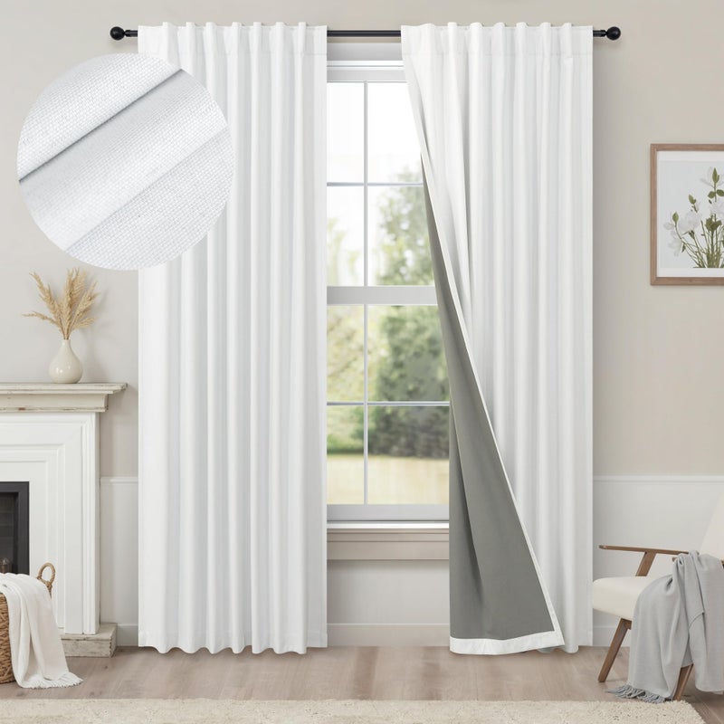 Pitalk Complete Blackout Curtains White 80 Inches Long Kitchen Curtain Custom Drape for Cabin Door 2 Panels Sound Proof Draft Cold Warm Sun Blocking Modern Living Room Retro Beach Back Tab Cortinas Para Sala - Image 1