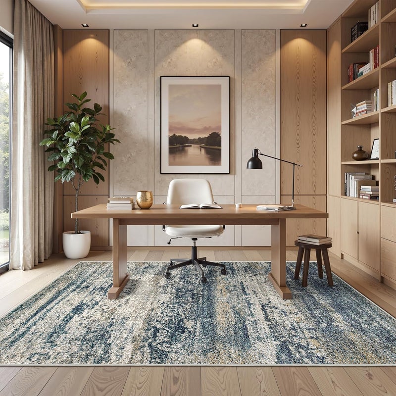 Art&Tuft أرضية قابلة للغسيل من ، مقاس 5x7، مقاومة للبقع ومانعة للانزلاق، مناسبة لغرفة المعيشة، قابلة للطي والغسيل في الغسالة (TPR19-اللون البحري، مقاس 5 أقدام × 7 أقدام) - Image 1