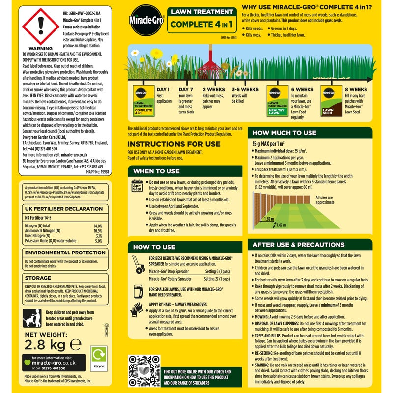 Miracle-Gro Complete 4 in 1 Lawn Food, 80 m² carton, Lawn Food, Weed & Moss Control - Image 2