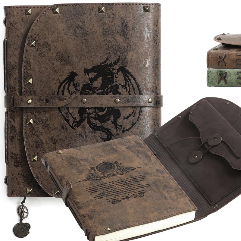 ACTIONDRAKE DND Dragon Notebook/Diary, Dragon Embossed Notebook for Dungeons & Dragons/D&D Series, RPG Accessory for DMs and Players Nerdy Gifts, 288 Pages A5 Leather Notepad for Men and Women. - Image 1