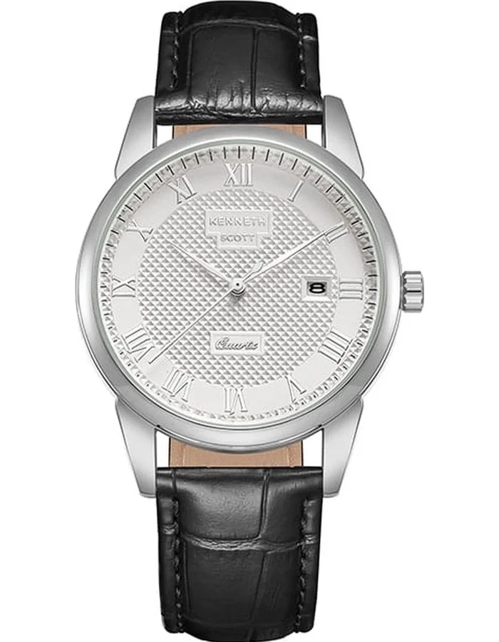KENNETH SCOTT Men's Leather Analog Watch K23030-SLBW - 40x49 mm