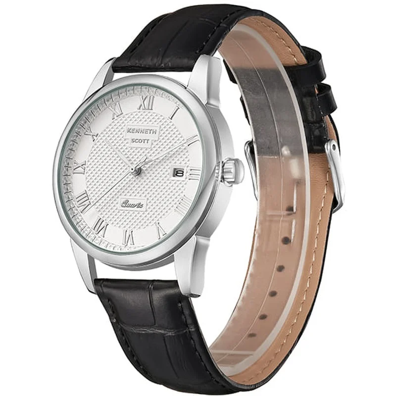 KENNETH SCOTT Men's Leather Analog Watch K23030-SLBW - 40x49 mm