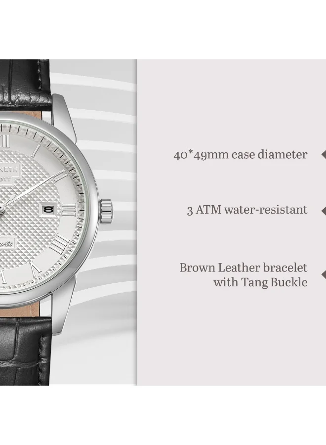 KENNETH SCOTT White Men's Leather Analog Watch K23030-SLBW - 40x49 mm for Men | Best Price UAE