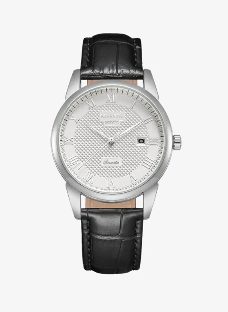 KENNETH SCOTT Men's Leather Analog Watch K23030-SLBW - 40x49 mm