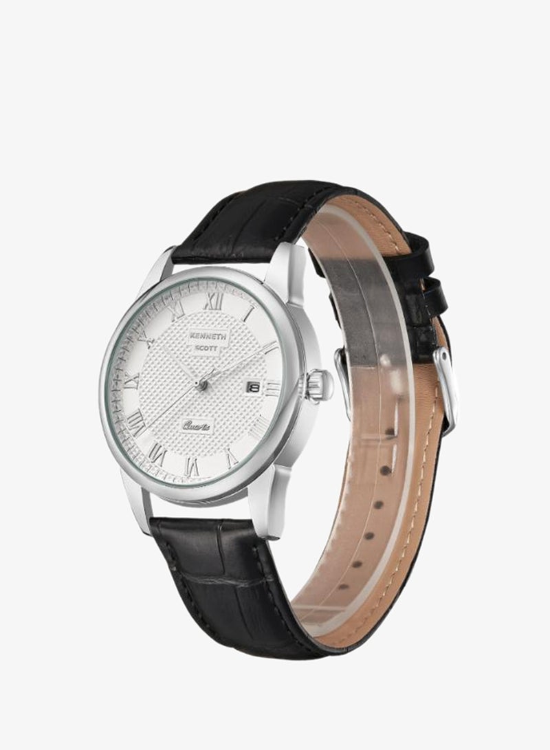 KENNETH SCOTT Men's Leather Analog Watch K23030-SLBW - 40x49 mm - Image 2