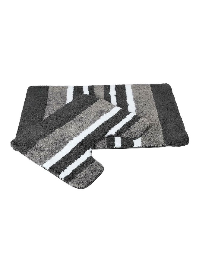 Cannon 2-Piece Non Slip Striped Bath Mat Set Grey and White 60 x 60 cm CN BM2PCST - Image 1