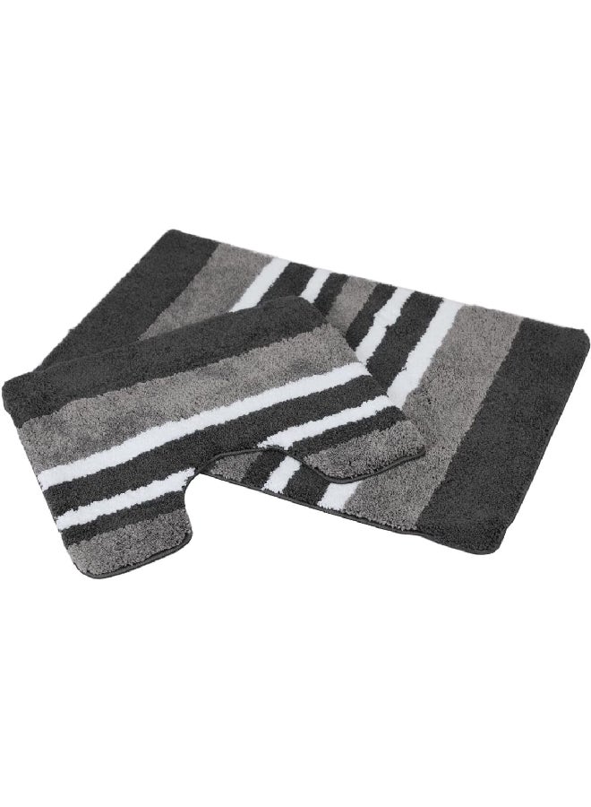 Cannon 2-Piece Non Slip Striped Bath Mat Set Grey and White 60 x 60 cm CN BM2PCST - Image 3