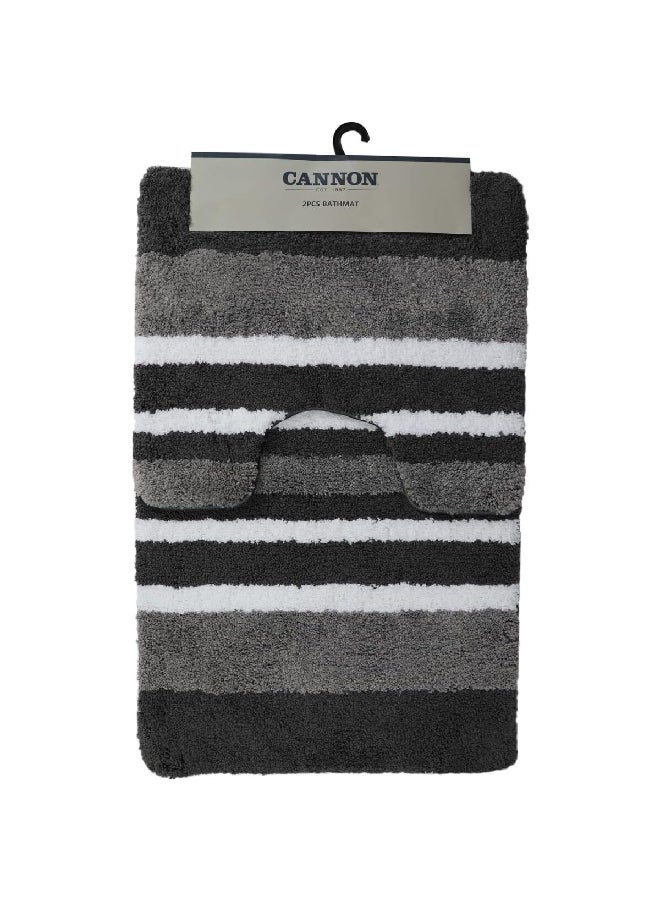 Cannon 2-Piece Non Slip Striped Bath Mat Set Grey and White 60 x 60 cm CN BM2PCST - Image 2