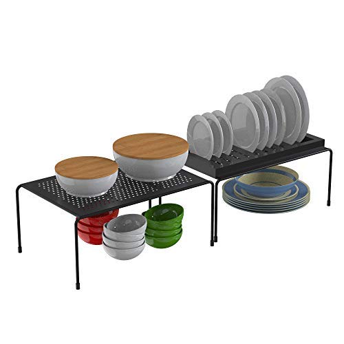 Appucoco Multipurpose Expandable Utensils Cookware Plate Dish Kitchen and Food Storage Iron Rack (Black) - Floor Mount, Corner Shelf - Image 1