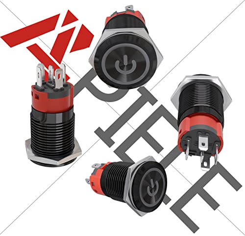 APIELE 16mm Latching Push Button Switch 063 12V Power Symbol Ring Led Car Metal with Socket Plug 1NO1NC SPDT ONOff BlueBlack Shell - Image 5