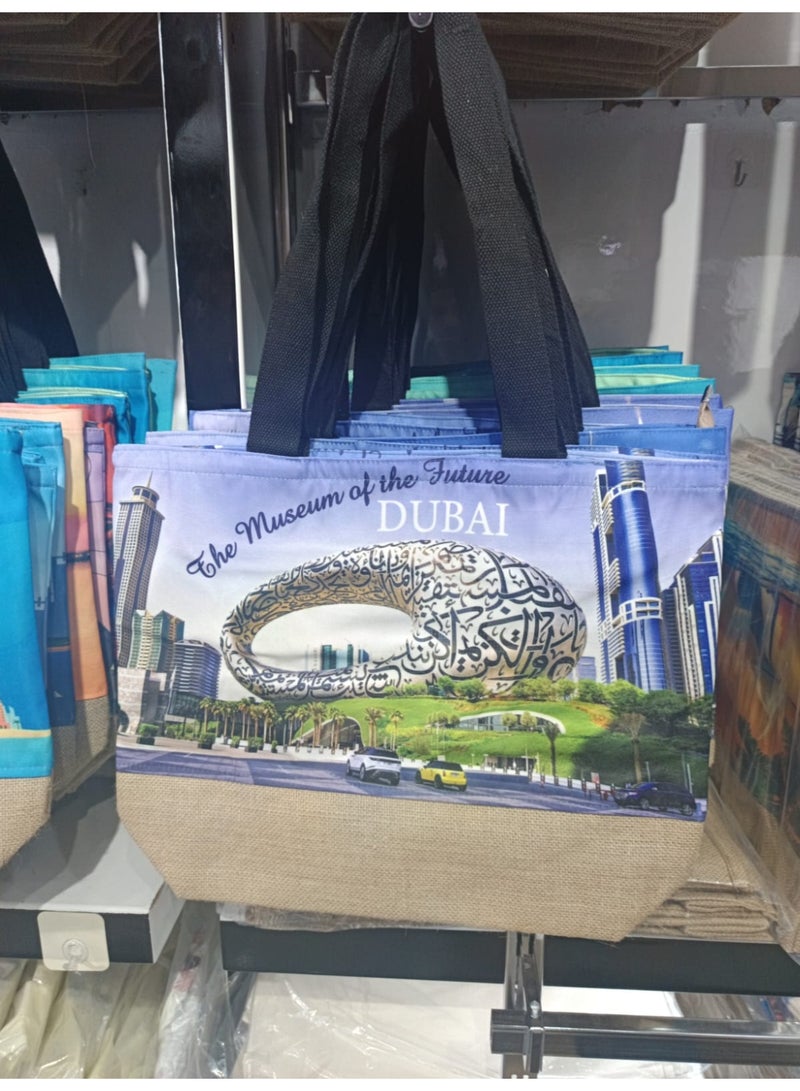 SUNSTAR Dubai Museum of the Future Jute Tote Bag – Stylish Eco-Friendly Travel & Shopping Handbag - Image 1