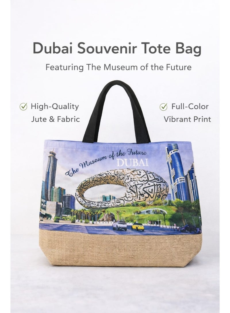 SUNSTAR Dubai Museum of the Future Jute Tote Bag – Stylish Eco-Friendly Travel & Shopping Handbag - Image 2