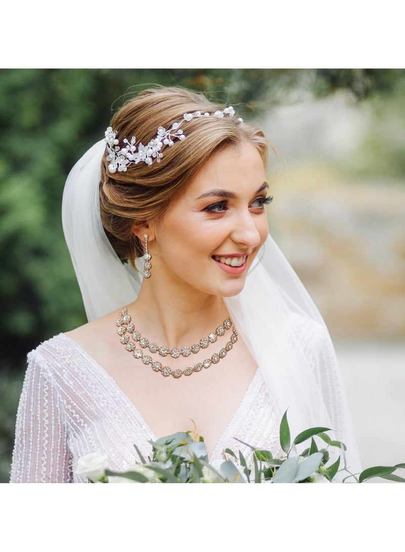 GNAFOTU 5 Piece Silver Bridal Jewelry Set, Include Rhinestone Necklace Bracelet Earrings, Brides Bridesmaid Prom Costume Accessories, Wedding Bridesmaid Gifts fit with Wedding Dress - Image 3