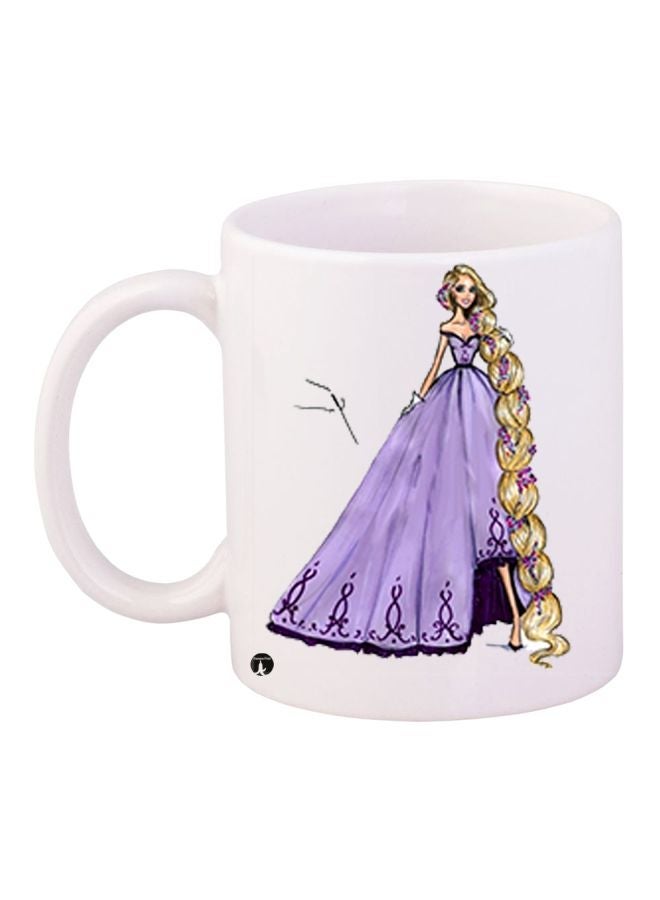 RYN Cartoon Girl Printed Coffee Mug White/Purple/Yellow 11ounce