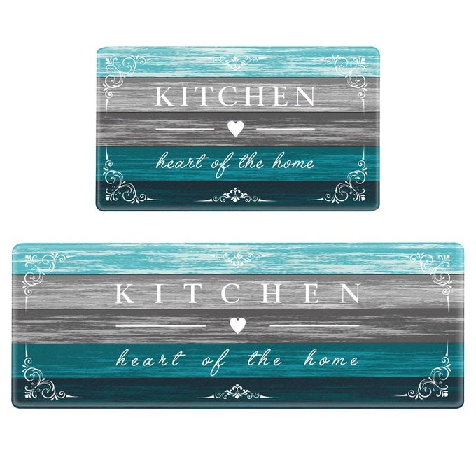 KITCHEN MAT FARMHOUSE CUSHIONED ANTI FATIGUE KITCHEN RUGS 2 PIECES NON SLIP WATERPROOF KITCHEN MATS FOR FLOOR RUSTIC WOODEN COMFORT STANDING MATS FOR KITCHEN OFFICE SINK LAUNDRY