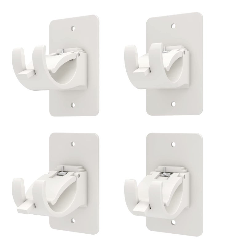 Wabboreq 4PCS No Drill Curtain Brackets, Self-Adhesive Rod Holders, Universal Plastic Nail Free Adjustable, Curtain Hooks for Rods Less Than 1.57 Inch Diameter (White) - Image 1
