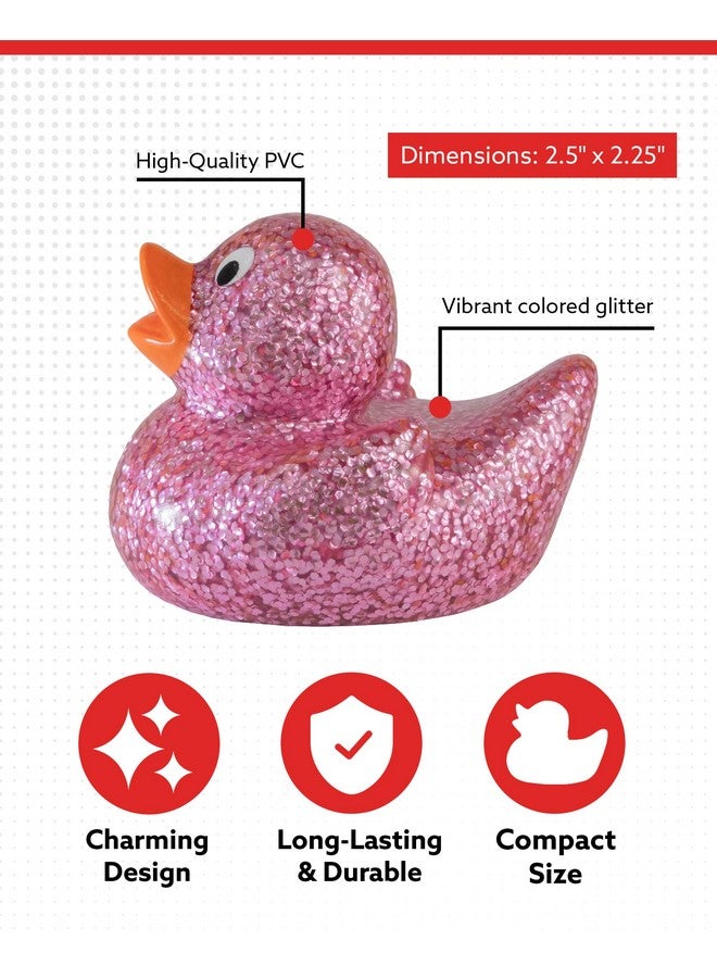 Alpi Glitter Ducks - Set of 5 Fun & Sparkly Rubber Ducks & Bath Toys - Decorative, Collectible, and Great for Parties, Gifts & Bath Time (Pink) - Image 3