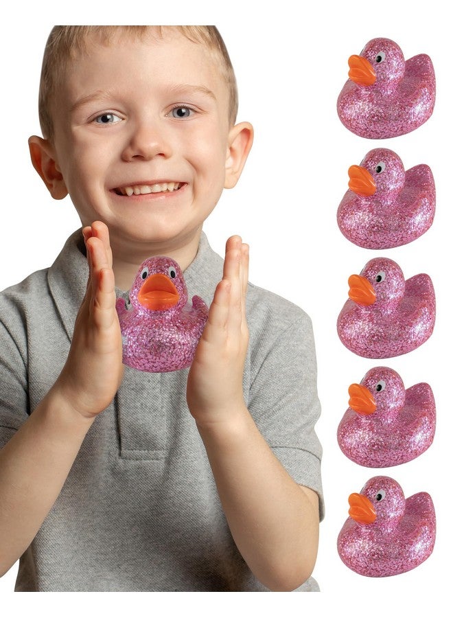 Alpi Glitter Ducks - Set of 5 Fun & Sparkly Rubber Ducks & Bath Toys - Decorative, Collectible, and Great for Parties, Gifts & Bath Time (Pink) - Image 1