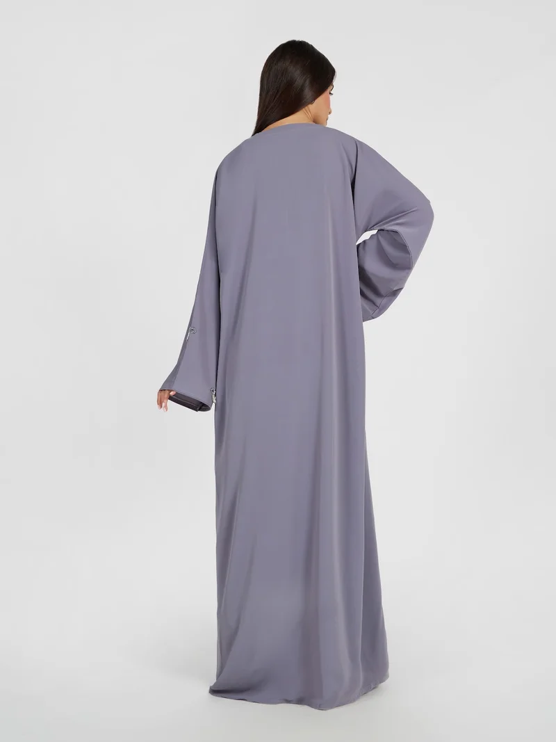 Reem Abayas Women's Grey Abaya with Ribbon Bow Embellishments