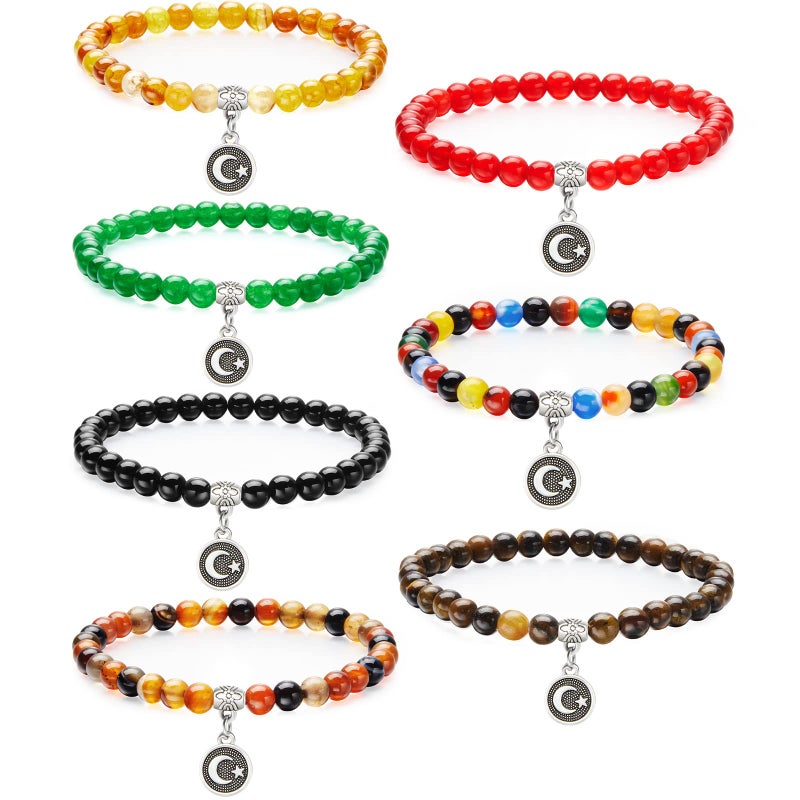 Jadive 7 Pcs Islamic Tasbih Prayer Beads Muslim Bracelets 33 Bead 6mm Round Bead Misbaha and Tasbih Bracelet Muslim Rosary Jewelry for Women Islam Gifts Eid GiftsFresh Style