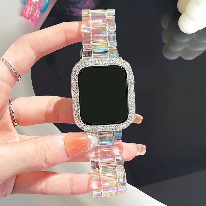 For Apple Watch Strap Compatible With Ultra 3 2 1 SE S10 S9 S8 S7 S6 S5 S4 S3 S2 S1 Series 40mm Mixed Color 1 Iridescent Resin Transparent Case 2pcs Set - Image 5