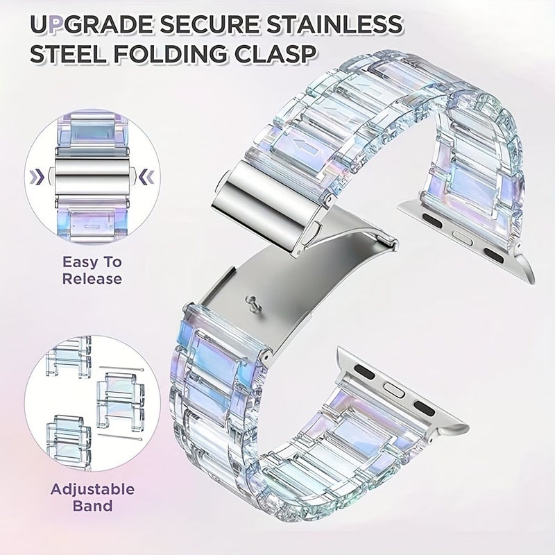 For Apple Watch Strap Compatible With Ultra 3 2 1 SE S10 S9 S8 S7 S6 S5 S4 S3 S2 S1 Series 40mm Mixed Color 1 Iridescent Resin Transparent Case 2pcs Set - Image 3