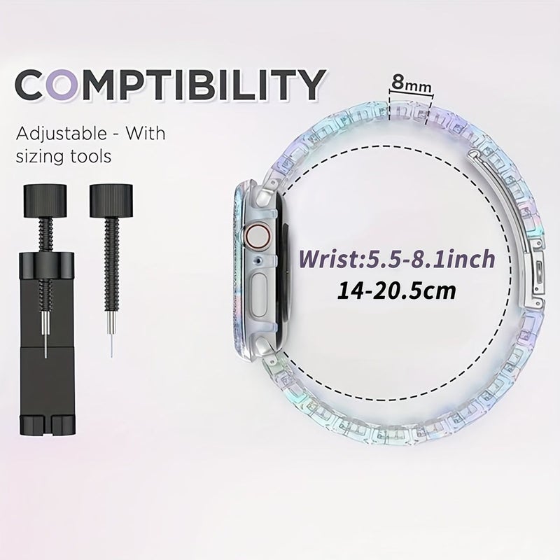 For Apple Watch Strap Compatible With Ultra 3 2 1 SE S10 S9 S8 S7 S6 S5 S4 S3 S2 S1 Series 40mm Mixed Color 1 Iridescent Resin Transparent Case 2pcs Set - Image 2