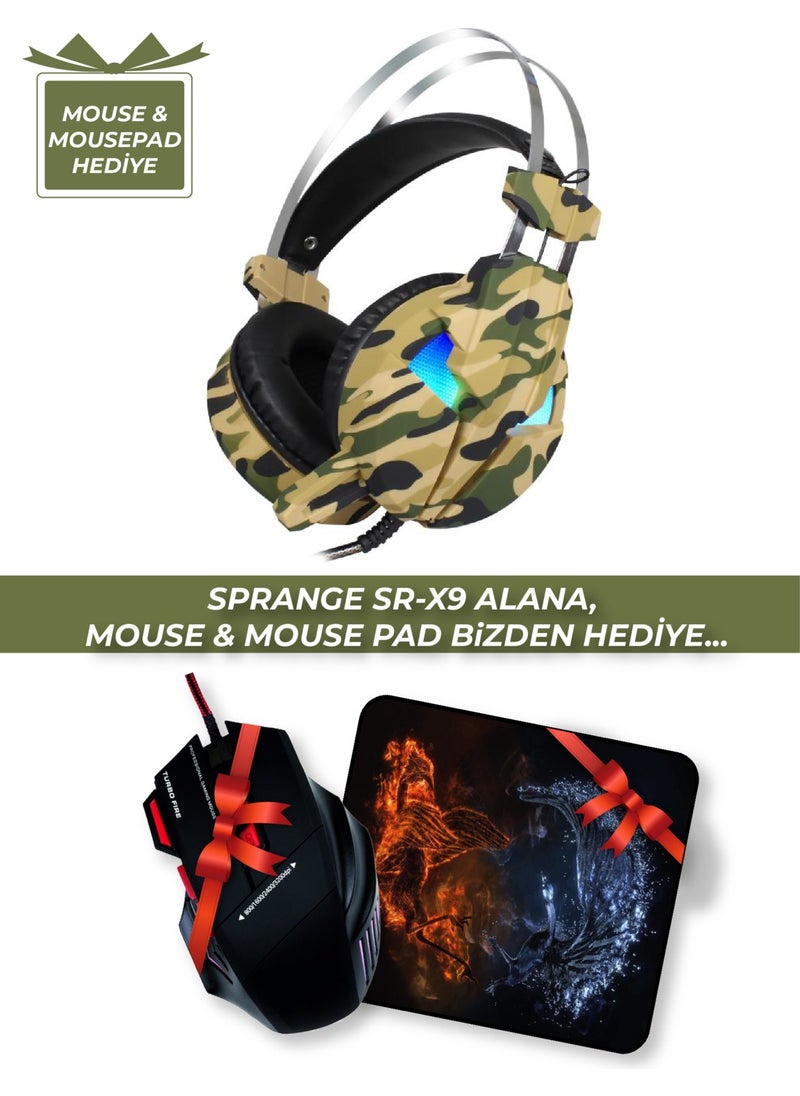 Sprange Sr-X9 108 Db/mw Camouflage Patterned Gaming Headset with Microphone (Mouse & Mousepad Gifted)  - Image 1
