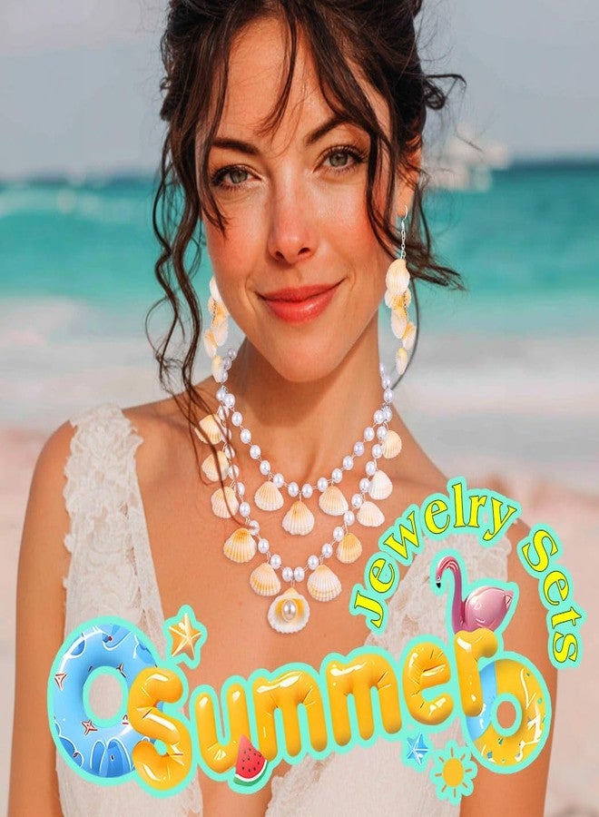 JONKY Seashell Necklace Earrings Set Pearl Beach Wedding Jewelry Sets for Bride and Women - Image 5