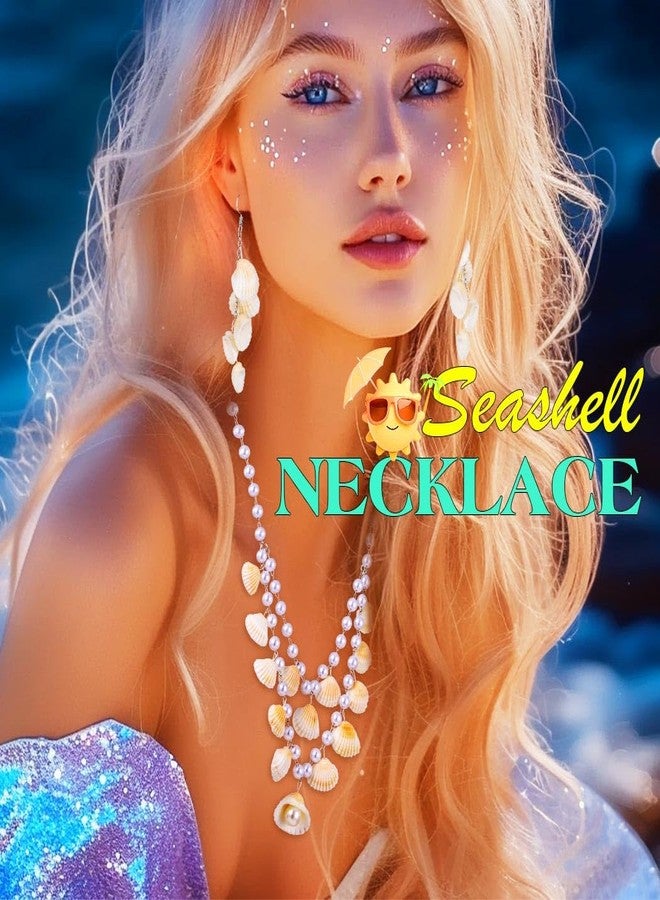 JONKY Seashell Necklace Earrings Set Pearl Beach Wedding Jewelry Sets for Bride and Women - Image 3